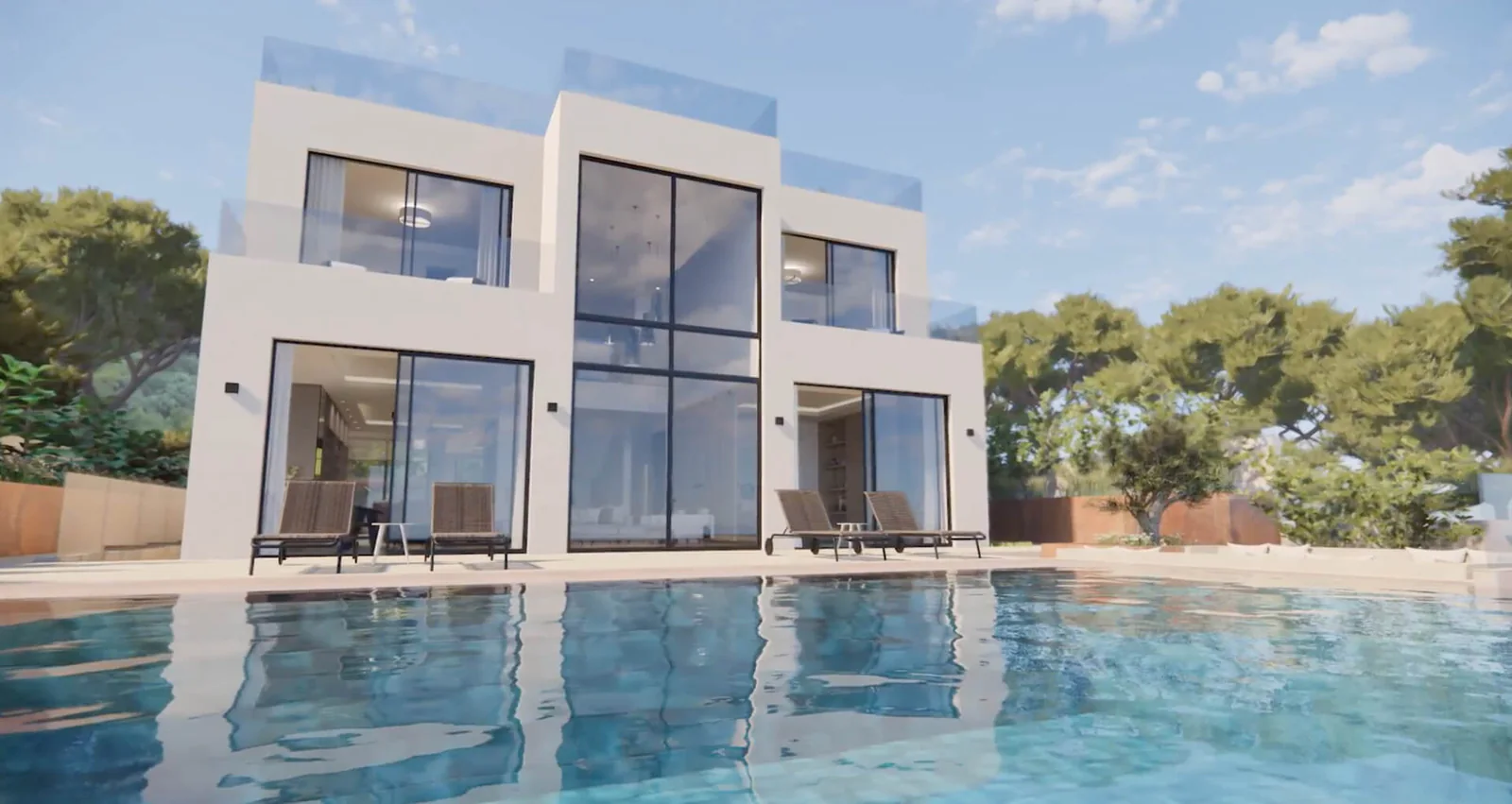 Seafront façade and pool at a contemporary residence on Brač